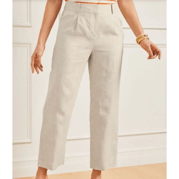 TALBOTS BRISTOL PANTS - LINEN in Metallic Gold "Flax" Size 14, MSRP $139 - Picture 1 of 9